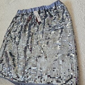 NWT Joe Fresh Sequin Mini Skirt Size M Silver Stretch Party Skirt